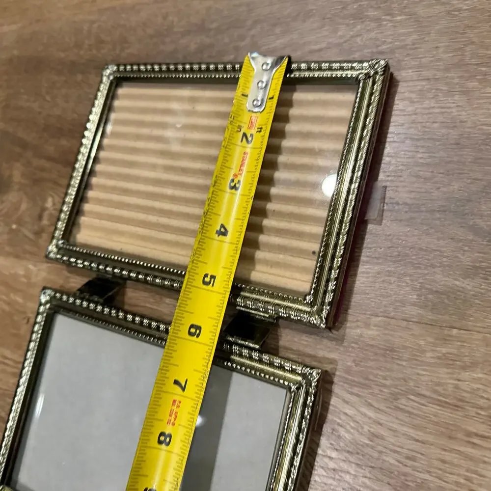 Vintage Folding Brass Ornate Standing Triple 3 Picture Photo Frame 5x7 Etched
